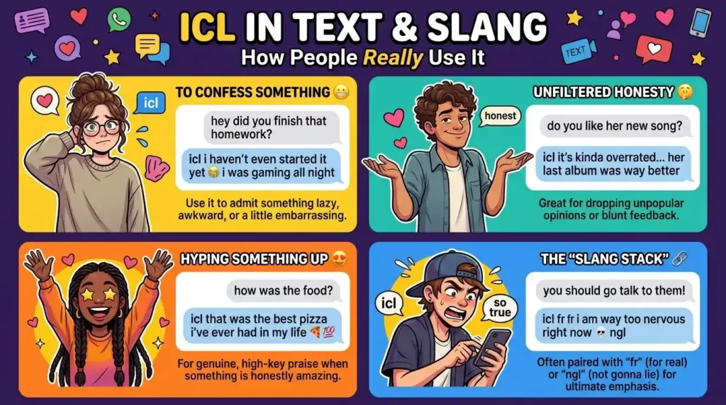 ICL Meaning in Text and Slang: How People Really Use It